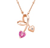 鑽石項鍊  甜蜜雙心Cherry love系列 心形粉紅剛玉及鑽石項鍊