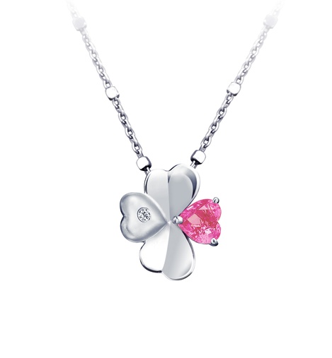 鑽石項鍊  幸運草Clover系列 心形粉紅剛玉及鑽石項鍊