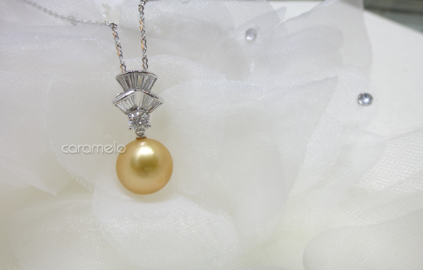 金色珍珠手工訂製鑽石墬子 – Ms. 劉